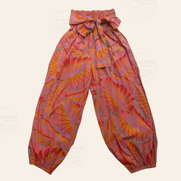 Farm Rio Bright Forest Set | Tropical Ruffle L Top, Smocked M Pants Resort Wear - Picture 4 of 10